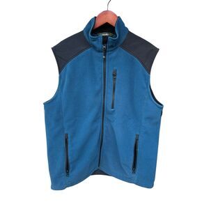 Eddie Bauer men’s medium Polartec Wind Pro fleece vest blue black cozy vintage